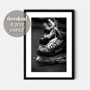 Ice Hockey Skate Boot Wall Art Print Ice Hockey Printable Poster in Black and White Digital Download for Boy Room Decor Teen Sport Bedroom