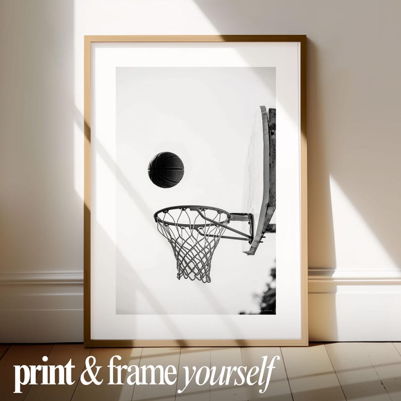 Minimalist basketball poster print for sports-themed teen room decor