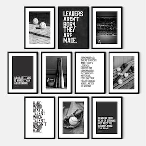 Baseball Quote Prints for Wall Art Bedroom Decor Sport Poster Bundle Print for Boy Room Art Bundle Black & White Poster Baseball Player Gift
