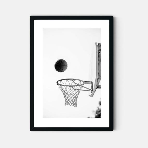 Basketball Hoop Photograph Black & White for Teen Bedroom or Dorm Room Wall Art Minimalist Poster Print Digital Download Basketball Poster