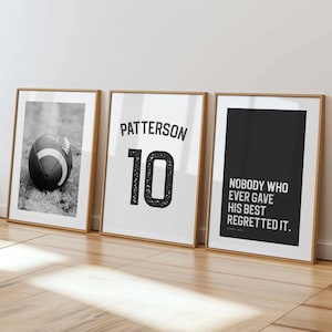 Personalized Football Poster Set of 3 Custom Name and Number Wall Art Teen Bedroom Decor NFL Game Room Printable Sports Artwork for Boy Room