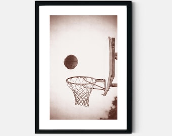 Vintage Basketball Hoop Print Retro Basketball Wall Art Sepia Sport Poster Boys Bedroom Teen Gift Digital Download
