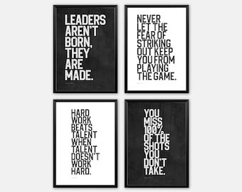 Inspirational Sport Quotes in Black & White for Teen Room Decor Set of 4 Motivational Sport Prints for Boy Digital Download Office Wall Art