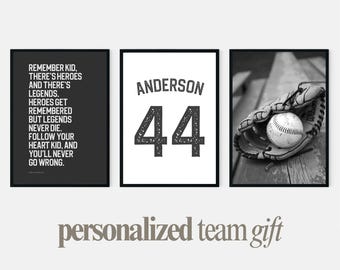 Baseball Team Gift Personalized Name Number Framed Poster Custom Player Print End of Season Award Sport Boy Bedroom Wall Art Ready to Hang