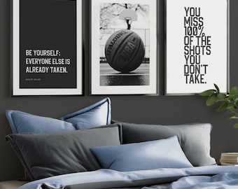 Basketball Print Set of 3,  Black and White Basketball Photography Prints, Teen Boy Sports Bedroom Decor (Digital Download)