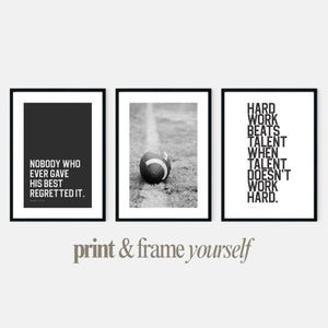 Set of 3 Inspirational NFL Football Printables in Black & White for Teen Boy Room Decor Including Quotes Perfect Sports Motivation Wall Art