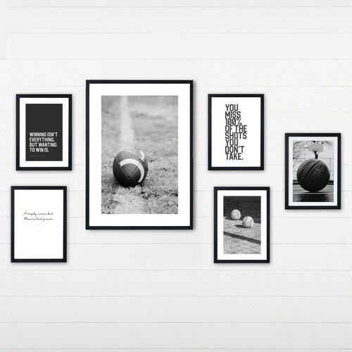 Sport prints for boys wall art, Set of 6 printables of sport balls and inspirational quotes for teen bedroom decor, Digital download