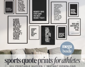 Sports Quote Prints Gift for Athletes 50 Motivational Posters Teen Boy Bedroom Decor Inspirational Wall Art Basketball Football Soccer