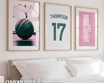 Personalized Basketball Gift for Girl | Custom Name Number Print Teen Daughter | Girl Athlete Bedroom Decor | Digital Download