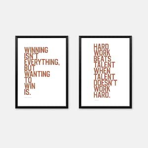 Sports Motivational Poster Set for Teen Boys Room - Hard Work Beats Talent & Winning Isn't Everything Quotes in Distressed Burnt Orange Font