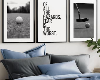 Minimal Golf Wall Art Set of 3 Modern Golf Prints Black White Golf Decor Office Wall Art Minimalist Sports Posters