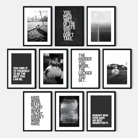 Soccer Poster Set of Art Prints for Boy Room Decor, Football Poster Wall Art Kid Bedroom, Black and White Sport Prints Soccer Gift Idea
