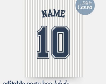 Editable Canva Party Bag Template Kids Birthday Loot Bag Printable Custom Name Number Poster Sport Party Decoration