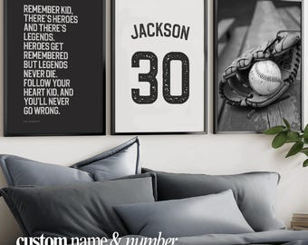 Personalized Baseball Gift for Boys Custom Name Number Poster Baseball Player Bedroom Wall Art Birthday Gift Digital Print Sport Decor