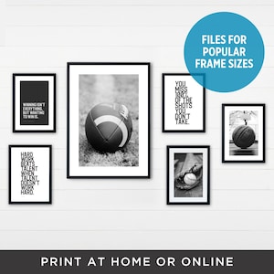 Sport Prints for Boys Wall Art Set of 6 Printables of Sport Balls and Inspirational Quotes for Teen Bedroom Decor Digital Download Teen Gift