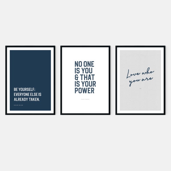 Set of 3 Wall Decor Download in Navy Blue Motivational Triptych Wall Art for Teen Dorm Inspirational Printable Art for Boys Room