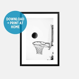 Basketball Hoop Photograph Black & White for Teen Bedroom or Dorm Room Wall Art Minimalist Poster Print Digital Download Basketball Poster