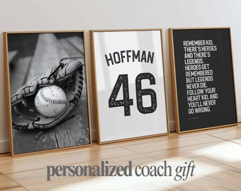 Baseball Coach Gift Personalized Framed Print Custom Name Number Poster Appreciation Gift for Coach Sports Wall Art Ready to Hang Boy Room