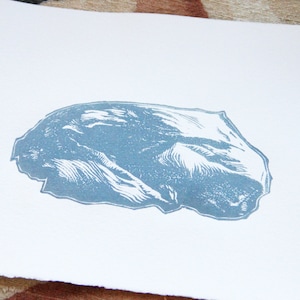 Hand-printed pillow linocut on white etching paper 18.5 × 28.5 cm, limited edition - Songes III