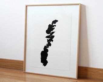 40 × 30 cm black and white print of a flower silhouette in Indian ink, digitalization of a hand-drawn drawing - Ombre II
