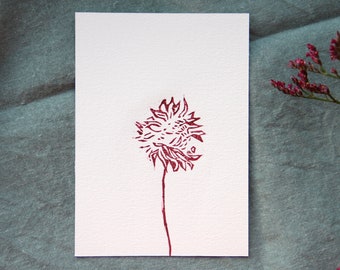 Hand-printed linocut on white paper 24 × 18, creeping clover flower, limited edition - Trifolium repens