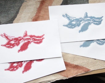 Hand-printed linocut on white etching paper 14 × 26 cm, clementine leaves, limited edition - Strains