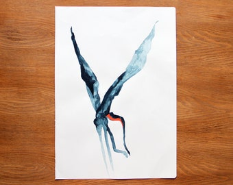 Professional quality print 40 × 30 cm, digitalization of the drawing of a plant in watercolor, plant silhouette, limited edition - TttW IX