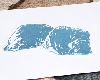 Hand-printed pillow linocut on white etching paper 14 × 26 cm, limited edition - Songes IV