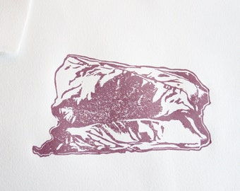 Linocut of a pillow printed by hand on white etching paper 30 × 40 cm, limited edition - Dreams