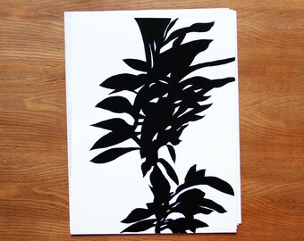40 × 30 cm black and white print of a flower silhouette in Indian ink, digitalization of a hand-drawn drawing - Ombre IV