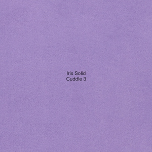 May include: A solid purple fabric swatch with the text "Iris Solid Cuddle 3" printed on it.