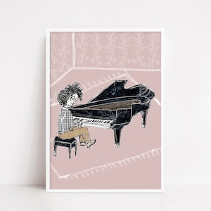 Pianist, Grand piano, Piano, collage, jazz musician, Art print Giclée, wall art, illustration