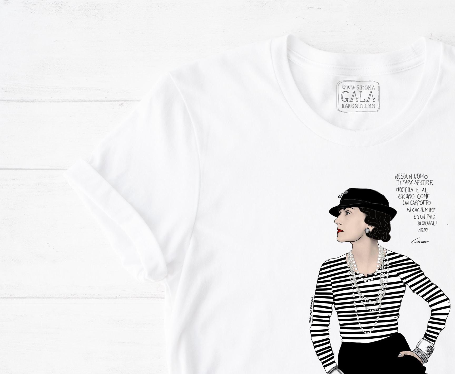 Coco CHANEL イラスト Tシャツ Coco Chanel- T- Shirt , Bianca, Illustrazione , Uomo, Donna