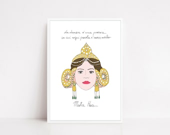 Art Print, “ Mata Hari “,Style Icon, agente segreto, danzatrice, danza,  Stampa d’arte, Frase Motivazionale, ispirazione, arte parete.