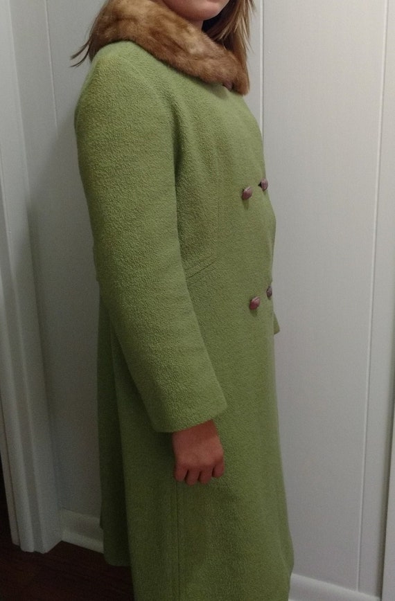 1960's Green Boucle Wool Coat with Mink Collar