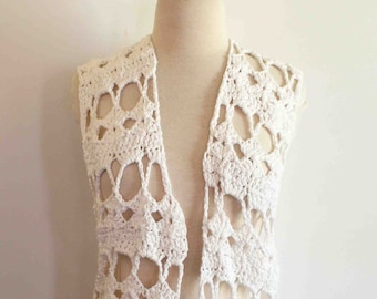 Crochet Vest, Crochet Cover Up, 100% Cotton, Fits up to size Lg, Beach Cover Up, Handmade Crochet, Lacy Cover Up with Fringe, Ready to Ship