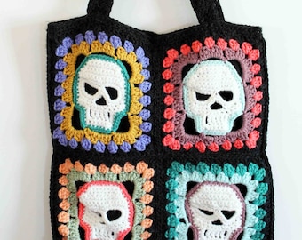 Crochet Tote, Granny Square Tote, Granny Skull Tote, Handmade Tote bag, Crochet Skull Tote bag, Ready to Ship