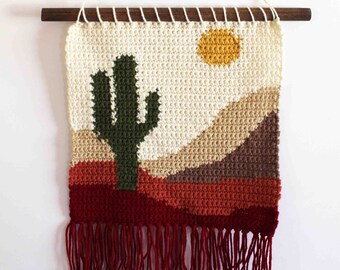Crochet Wall Art, Desert Art, Cactus Art, Crochet Wall Hanging, Ready to Ship,