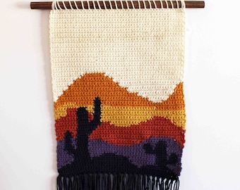 Crochet Wall Hanging, Crochet Wall Art, Desert Art, Cactus Art, Ready to Ship,