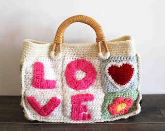 Hand Crochet Handbag, Fun Bag, Crochet Patch Bag, Whimsical Bag, Handmade Handbag, Gift for Her,