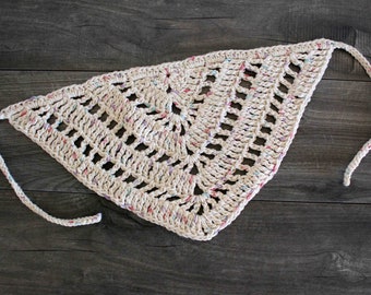 Crochet Bandana, Cotton Boho Headband, Crochet triangle bandana, Gift for Her, Stocking Stuffer, Cream with pastel confetti