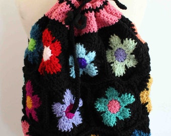Crochet Backpack, Granny Flowers Bag, Handmade Backpack, Gift for Her, Ready to Ship