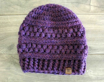 Handmade Beanie, Crochet Beanie, Purple Beanie, Winter Hat, Snow Hat
