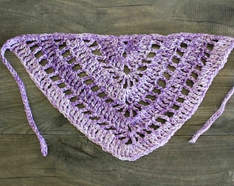 Purple Crochet Triangle Bandana, Cotton Boho Headband, Crochet bandana, Gift for Her