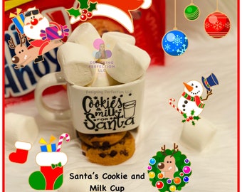 Taza de leche y galletas de Papá Noel, taza de galletas de Papá Noel, soporte para galletas para Papá Noel, taza navideña, taza para bocadillos, taza para bebidas, taza de galletas para Papá Noel, niños