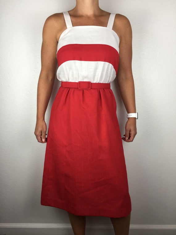 Vintage 80s Red and White Apron Dress - image 1