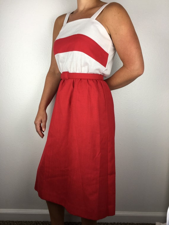 Vintage 80s Red and White Apron Dress - image 4