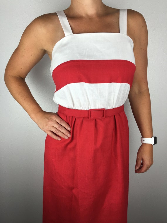 Vintage 80s Red and White Apron Dress - image 2