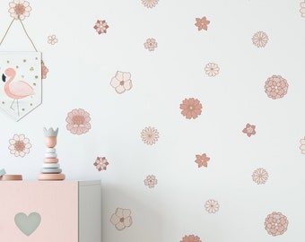 Retro Boho Floral Wall Decals / Retro Wall Decals / Flower Wall Stickers / Floral Walls / Girls Room Wall Decals / Groovy Wall