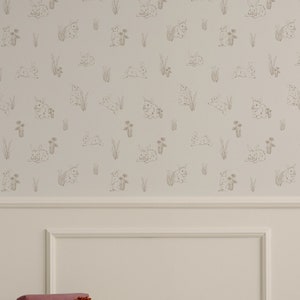 Hand-drawn Bunnies Wallpaper - Other colors available / Sketched Animals Wallpaper / Nursery Decor / Animal Accent Wall